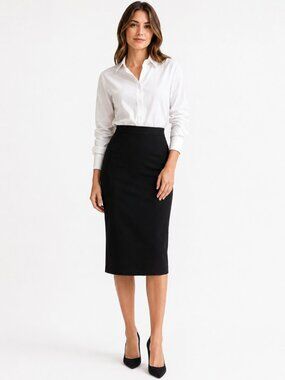 MARIE SAINT PIERRE BLACK100% WOOL HIGH RISE PENCIL SKIRT - S